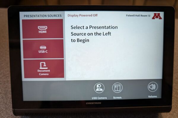 Touchscreen control user interface showing main page