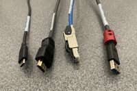 Pedestal - laptop cable connections with cables pulled out showing cable ends