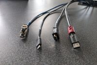 Pedestal - laptop cable connections with cables pulled out showing cable ends