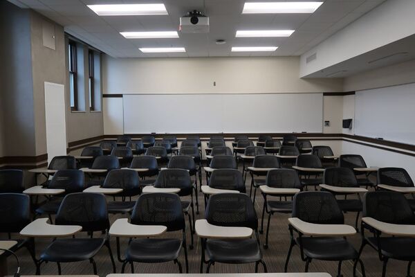 Back of room view of student tablet arm seating 