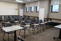 Back of room view of student tablet arm seating 