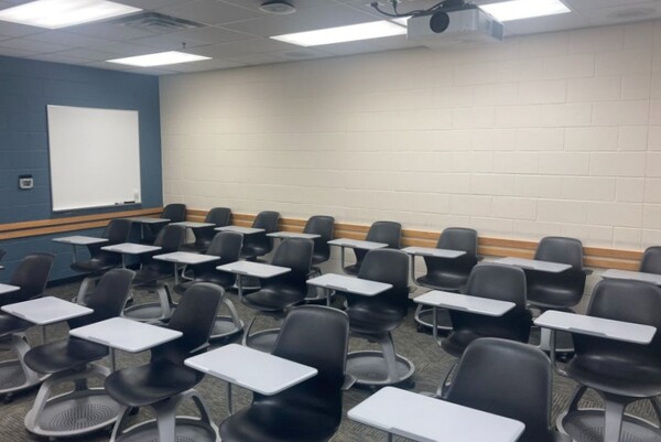 Back of room view of student tablet arm seating 