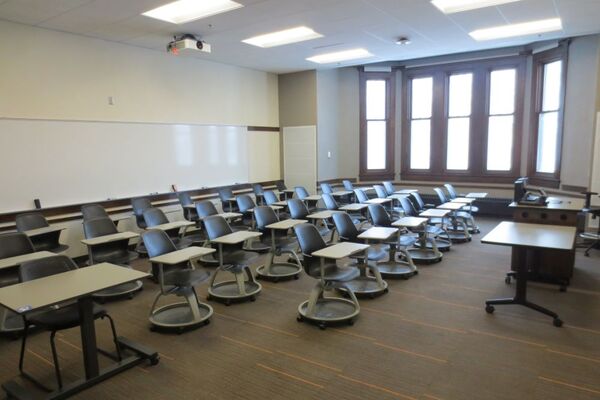 Back of room view of student tablet arm seating 