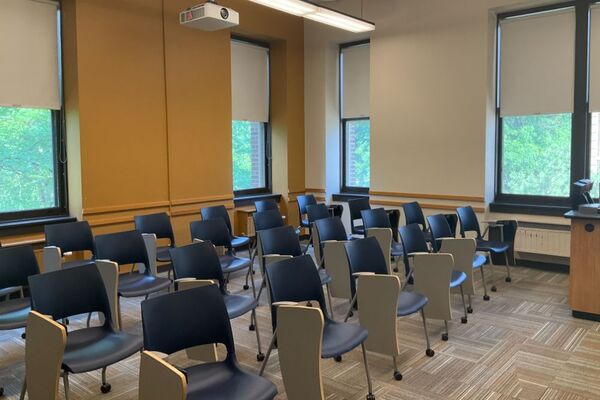 Back of room view of student tablet arm seating 