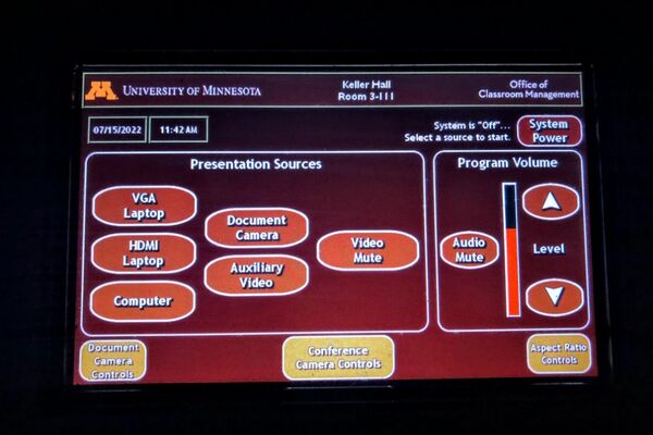 Touchscreen control user interface showing main page