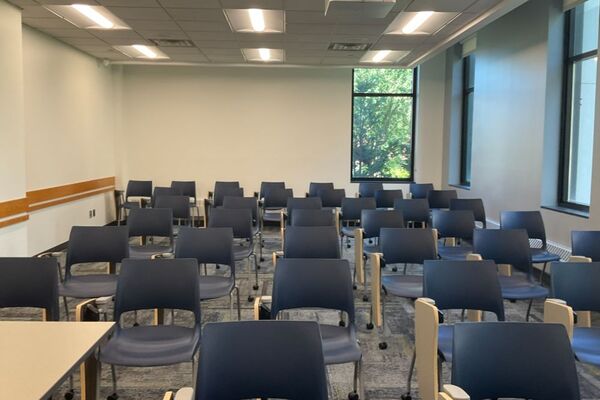 Back of room view of student tablet arm seating 