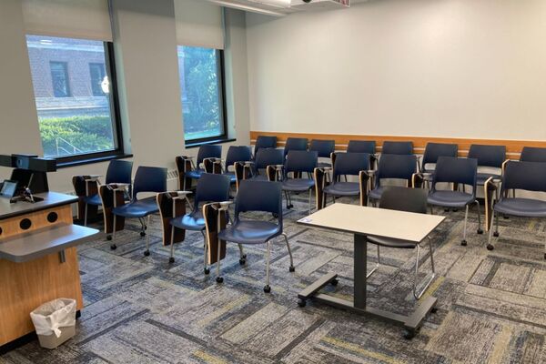 Back of room view of student tablet arm seating 