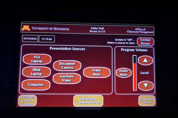 Touchscreen control user interface showing main page