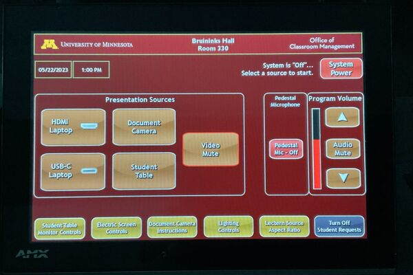 Touchscreen control user interface showing main page