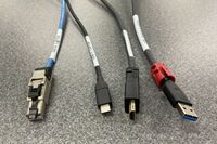 Pedestal - laptop cable connections with cables pulled out showing cable ends