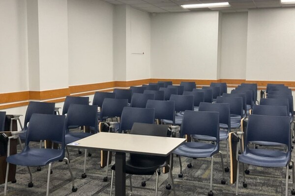 Back of room view of student tablet arm seating 