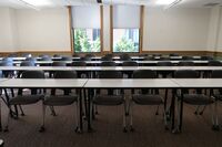 Back of room view of student table and chair seating 