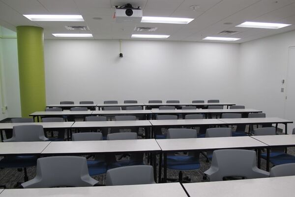 Back of room view of student table and chair seating 