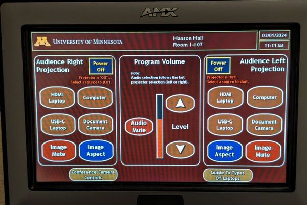 Touchscreen control user interface showing main page