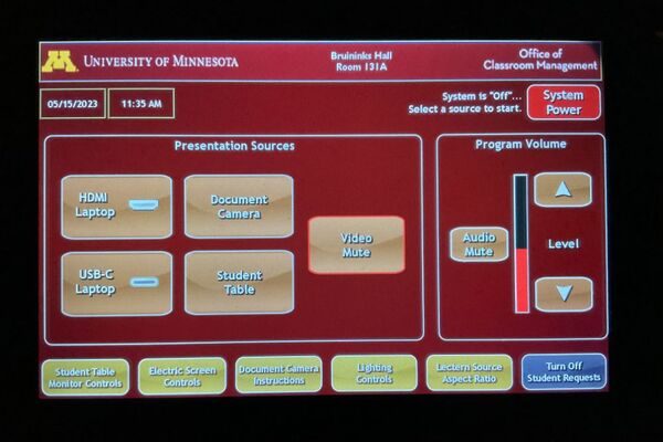 Touchscreen control user interface showing main page