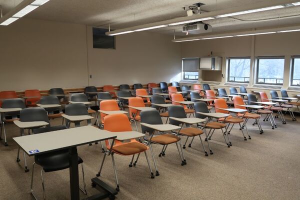 Back of room view of student tablet arm seating