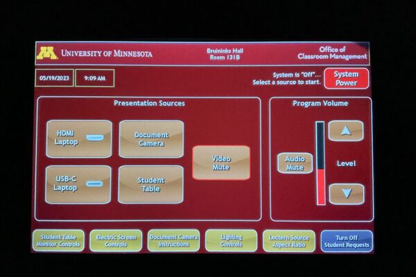 Touchscreen control user interface showing main page