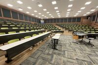 Back of room view of student attached bench seating