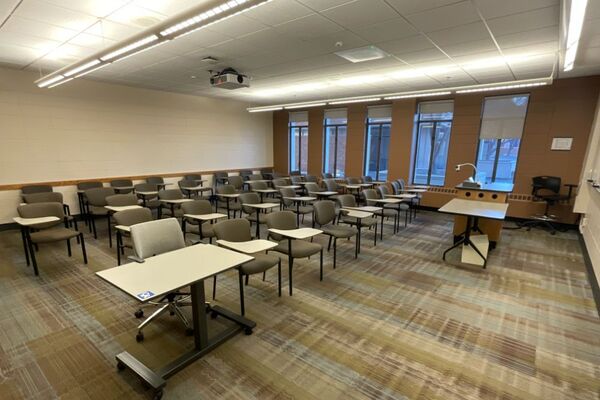 Back of room view of student tablet arm seating 