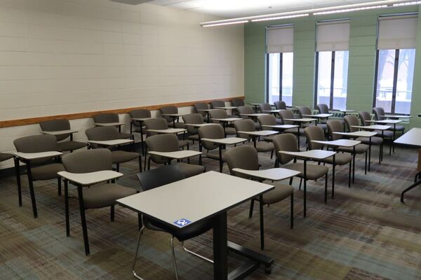 Back of room view of student tablet arm seating