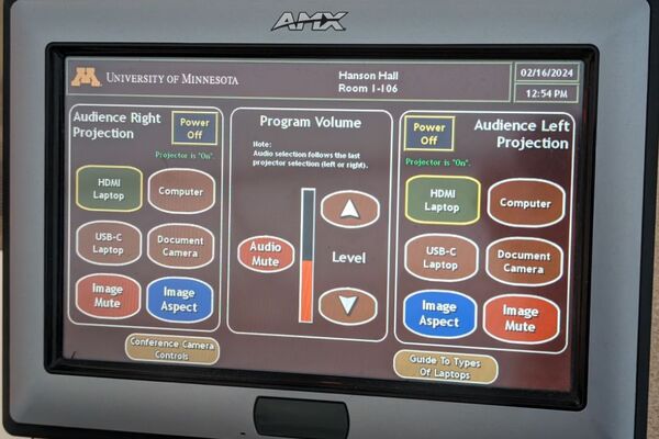 Touchscreen control user interface showing main page