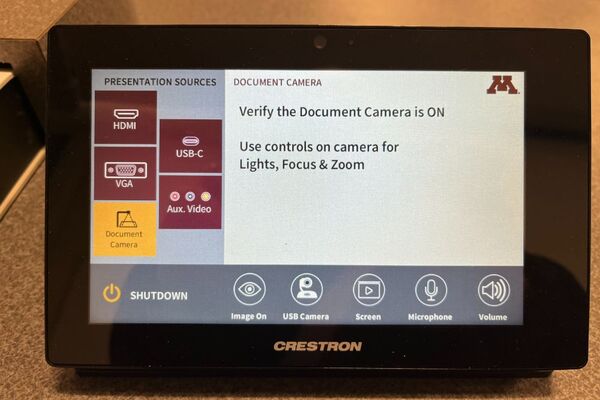 Touchscreen control user interface showing main page