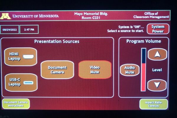 Touchscreen control user interface showing main page