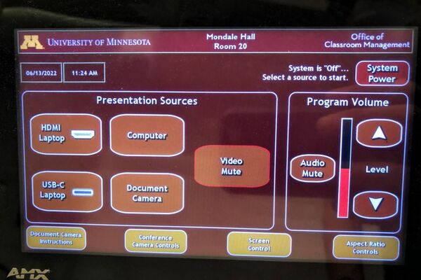 Touchscreen control user interface showing main page