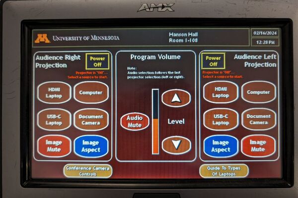 Touchscreen control user interface showing main page