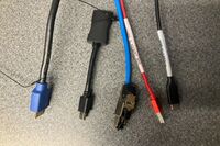 Pedestal - laptop cable connections with cables pulled out showing cable ends