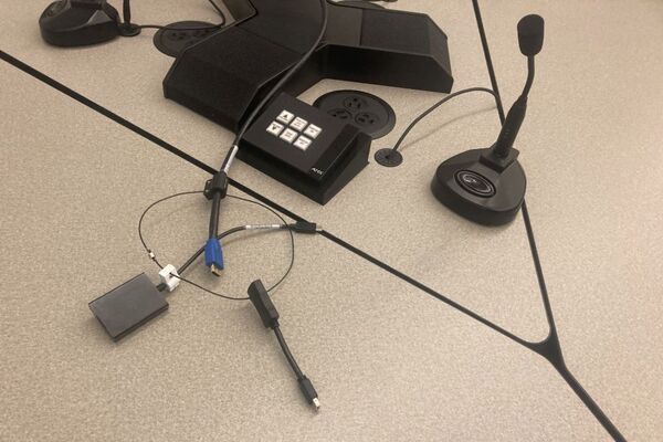 Connections for student provided laptops and push-to-talk microphone