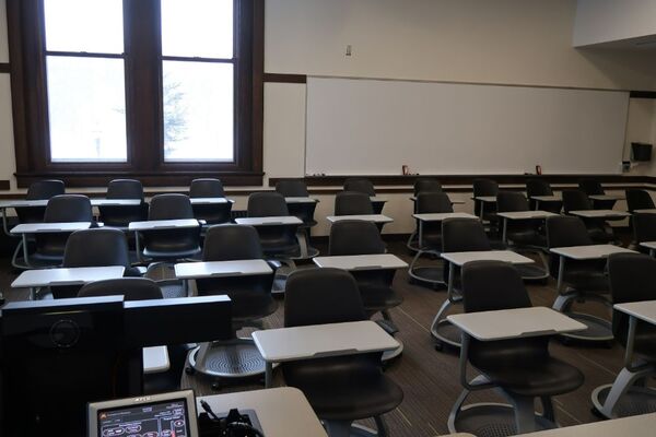 Back of room view of student tablet arm seating 