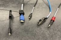 Pedestal - laptop cable connections with cables pulled out showing cable ends