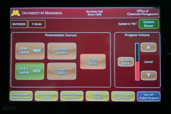 Touchscreen control user interface showing main page