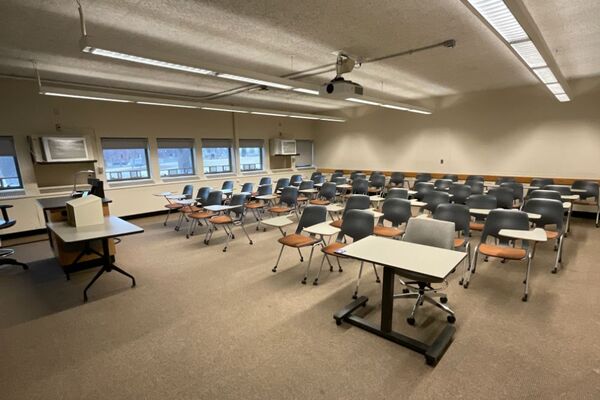 Back of room view of student tablet arm seating