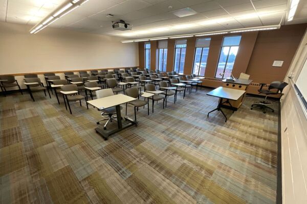 Back of room view of student tablet arm seating 