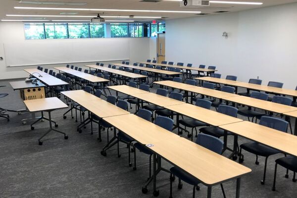 Back of room view with table and chair seating