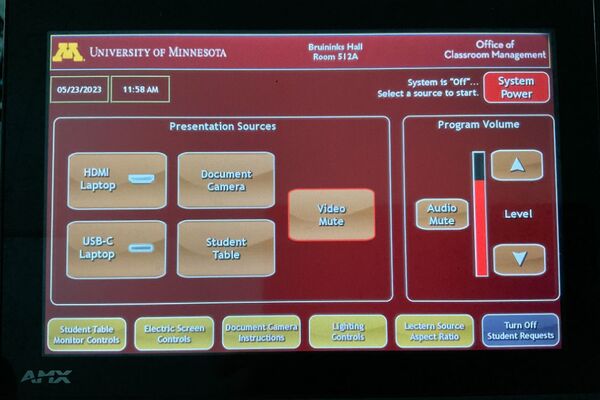 Touchscreen control user interface showing main page