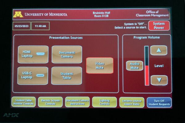 Touchscreen control user interface showing main page